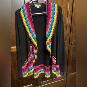 Double Zero Crochet Black Cardigan Rainbow Size Small Open Front